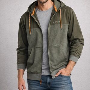 Columbia Olive Green Hooded Zip Jacket Men XL Hiking Outdoor Gorpcore